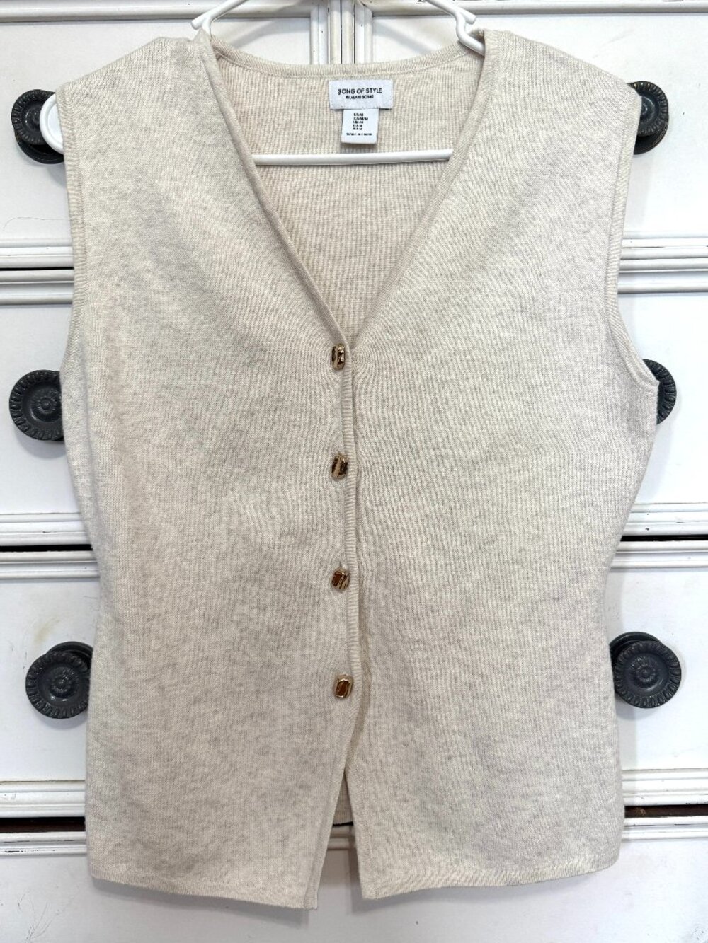 Song of Style Knit Vest Cream VNeck Gold Button Sleeveless Preppy Size M